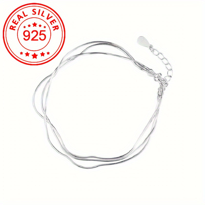 925 Sterling Silver Three Layer Snake Bone Bracelet