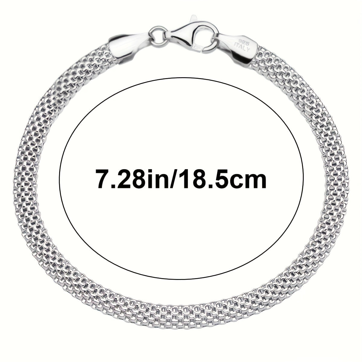 925 Sterling Silver Mesh Link Chain Bracelet, Unisex